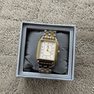 Michele Deco II Two-Tone Rectangular Dress Watch - Gold & Silver